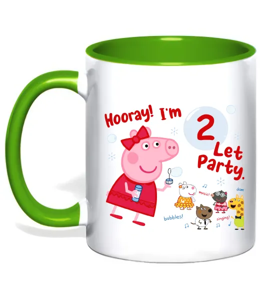 Чашка з кольоровою ручкою Свинка Пеппа Мені 2 роки Лаймовий фото