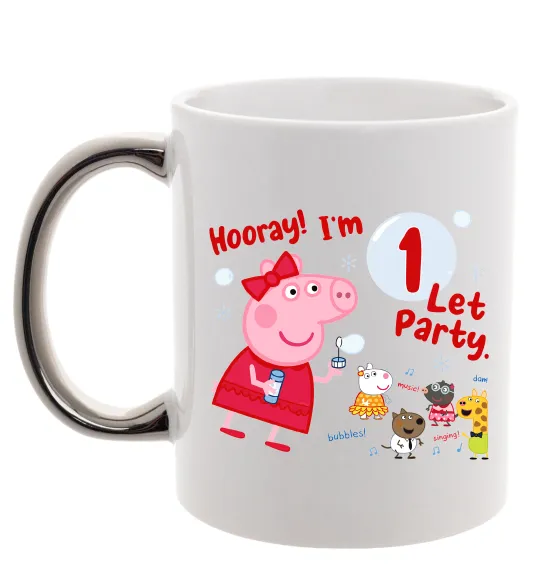 Чашка с цветной ручкой Свинка Пеппа Мені 1 рік Серебро фото