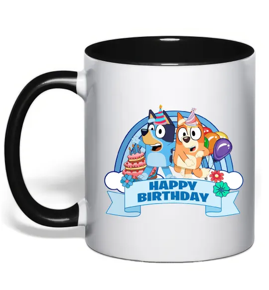 Чашка з кольоровою ручкою Bluey Happy Birthday Чорний фото