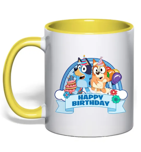 Чашка з кольоровою ручкою Bluey Happy Birthday Лимонний фото