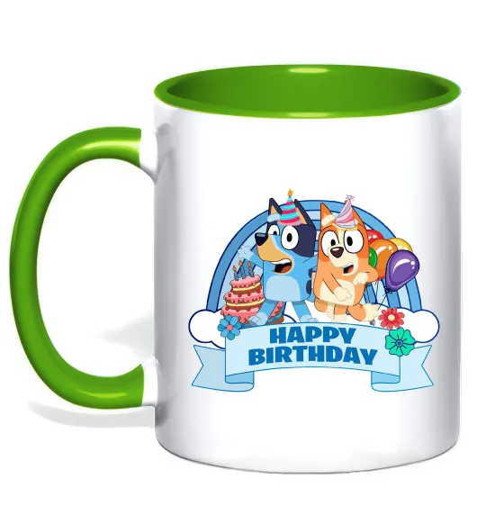 Чашка з кольоровою ручкою Bluey Happy Birthday Лаймовий фото
