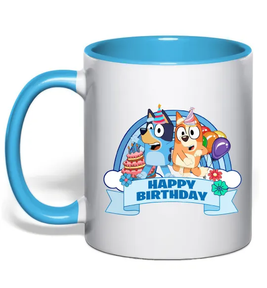 Чашка з кольоровою ручкою Bluey Happy Birthday Блакитний фото