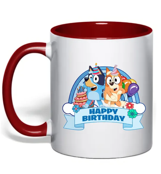 Чашка з кольоровою ручкою Bluey Happy Birthday Червоний фото