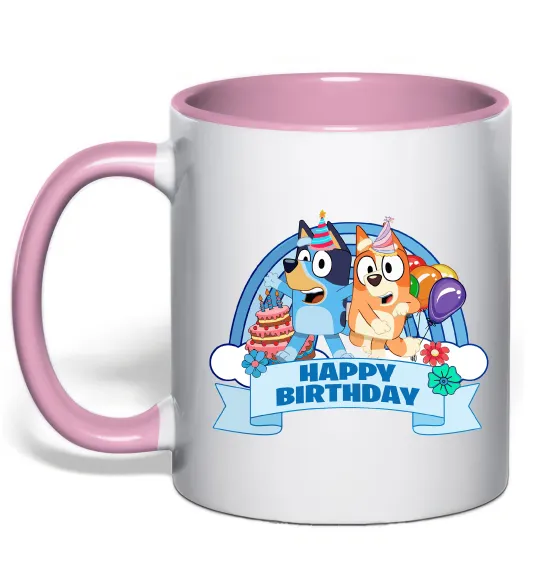 Чашка з кольоровою ручкою Bluey Happy Birthday Ніжно рожевий фото
