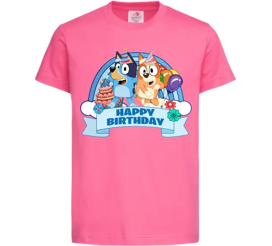 Дитяча футболка Bluey Happy Birthday Яскраво-рожевий фото