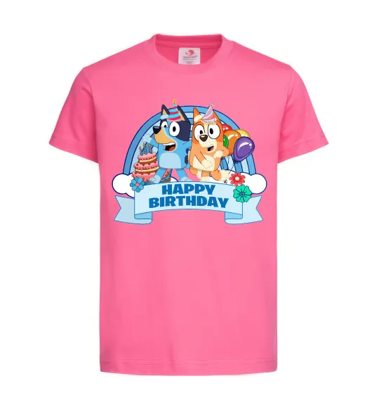 Дитяча футболка Bluey Happy Birthday Яскраво-рожевий фото