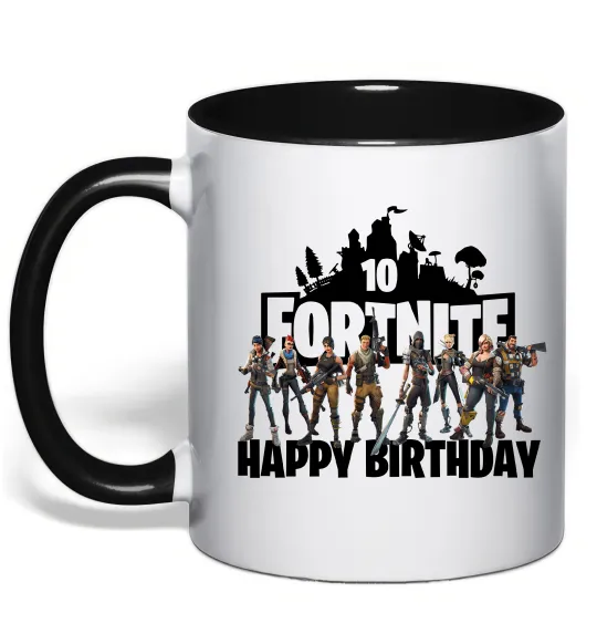 Чашка з кольоровою ручкою Fortnite Happy Birthday 10 Чорний фото