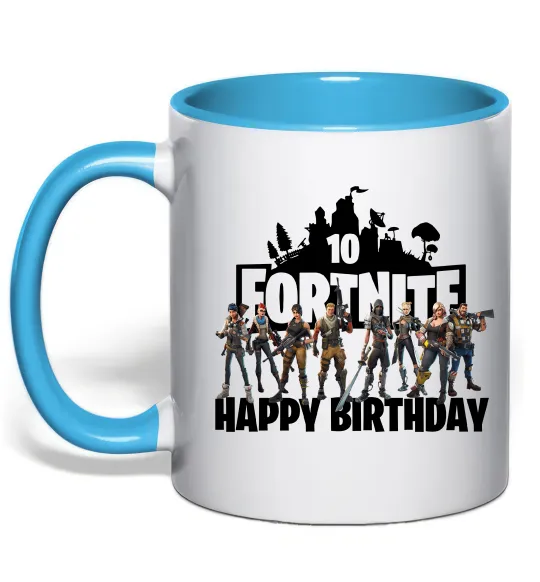 Чашка з кольоровою ручкою Fortnite Happy Birthday 10 Блакитний фото