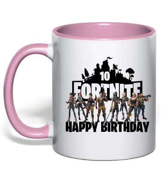 Чашка з кольоровою ручкою Fortnite Happy Birthday 10 Ніжно рожевий фото