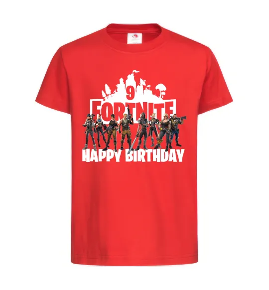 Дитяча футболка Fortnite Happy Birthday 9 Червоний фото