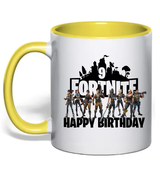Чашка з кольоровою ручкою Fortnite Happy Birthday 9 Лимонний фото