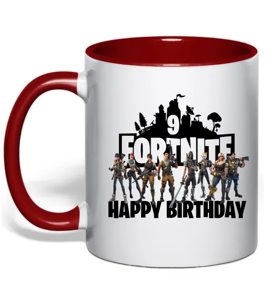 Чашка з кольоровою ручкою Fortnite Happy Birthday 9 Червоний фото