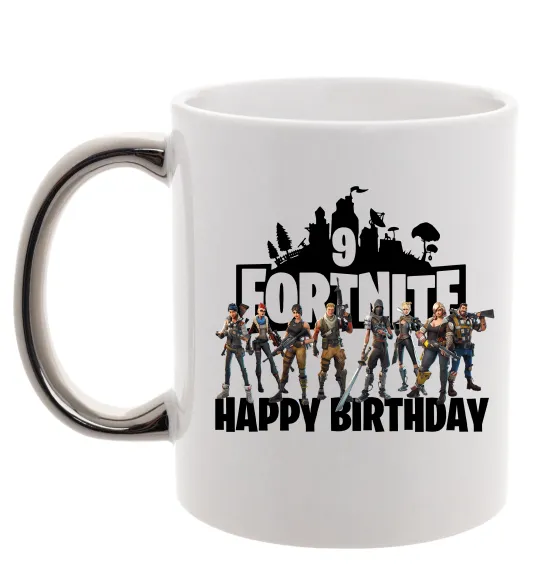 Чашка з кольоровою ручкою Fortnite Happy Birthday 9 Срібло фото