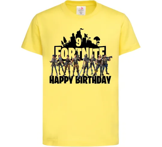 Дитяча футболка Fortnite Happy Birthday 9 Лимонний фото