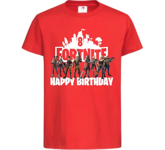 Дитяча футболка Fortnite Happy Birthday 8 Червоний фото