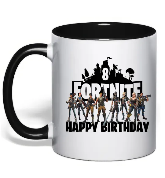 Чашка з кольоровою ручкою Fortnite Happy Birthday 8 Чорний фото