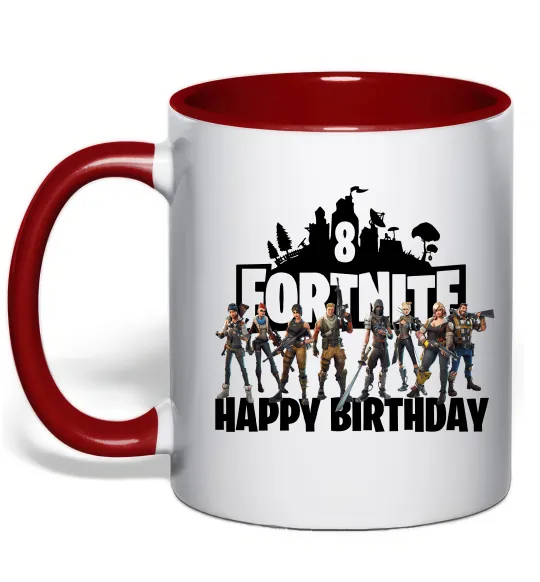 Чашка з кольоровою ручкою Fortnite Happy Birthday 8 Червоний фото