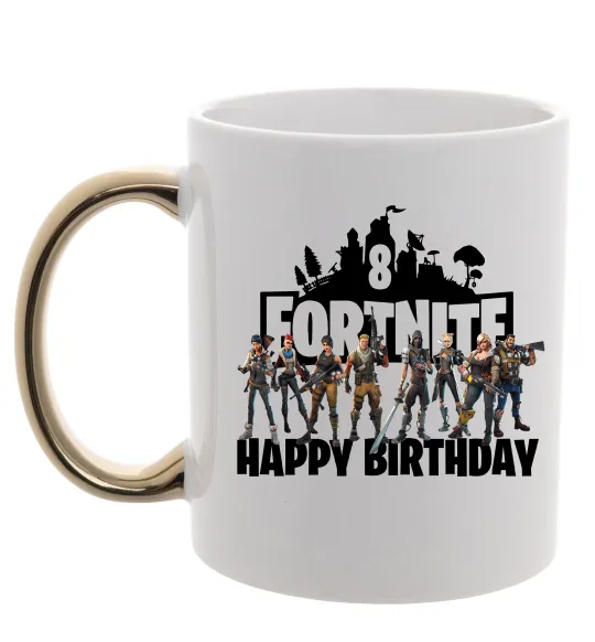 Чашка з кольоровою ручкою Fortnite Happy Birthday 8 Золото фото