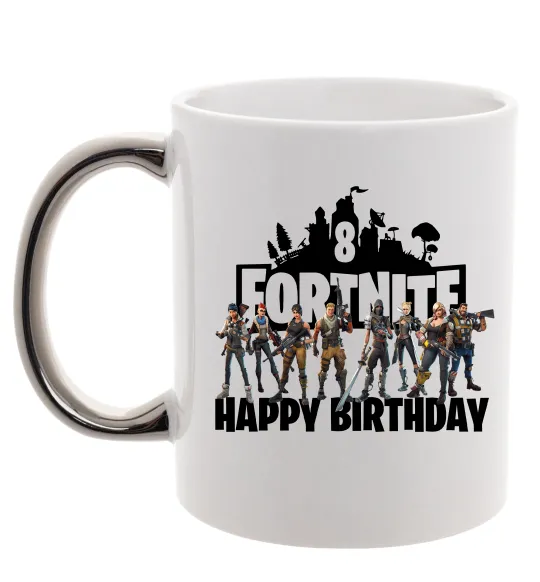 Чашка з кольоровою ручкою Fortnite Happy Birthday 8 Срібло фото