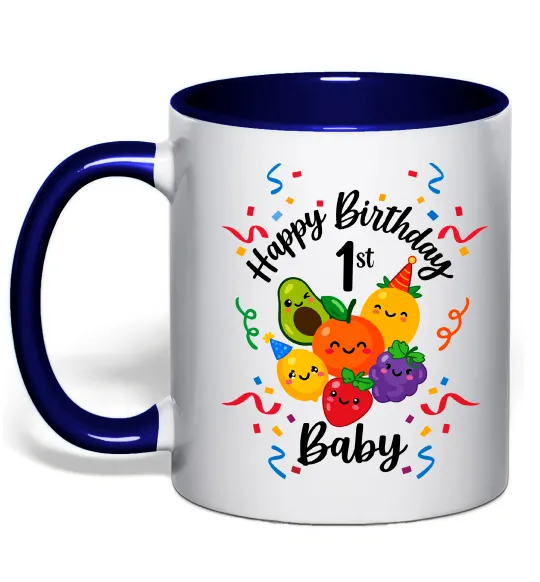 Чашка с цветной ручкой Hey bear happy birthday 1 Глубокий темно-синий фото