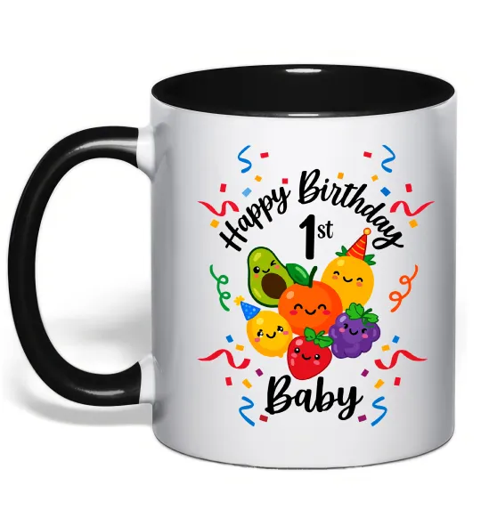 Чашка с цветной ручкой Hey bear happy birthday 1 Черный фото