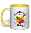 Чашка с цветной ручкой Hey bear happy birthday 1 Лимонный фото
