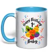 Чашка с цветной ручкой Hey bear happy birthday 1 Голубой фото