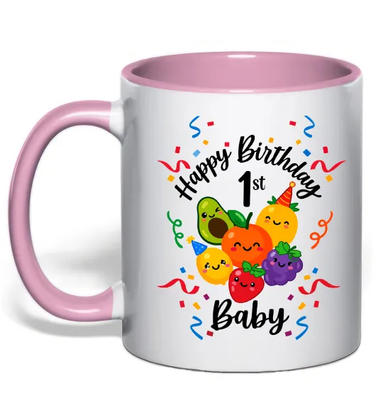 Чашка с цветной ручкой Hey bear happy birthday 1 Нежно розовый фото