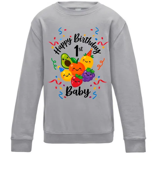Детский Свитшот Hey bear happy birthday 1 Серый меланж фото