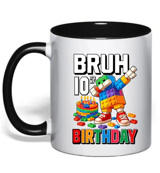 Чашка з кольоровою ручкою Lego 10 birthday bruh Чорний фото