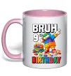 Чашка з кольоровою ручкою Lego 9 Birthday bruh Ніжно рожевий фото