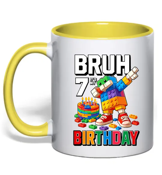 Чашка з кольоровою ручкою Lego 7 Birthday bruh Лимонний фото