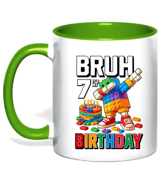 Чашка з кольоровою ручкою Lego 7 Birthday bruh Лаймовий фото