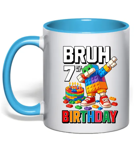 Чашка з кольоровою ручкою Lego 7 Birthday bruh Блакитний фото