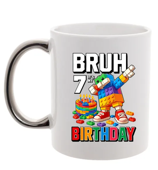 Чашка з кольоровою ручкою Lego 7 Birthday bruh Срібло фото