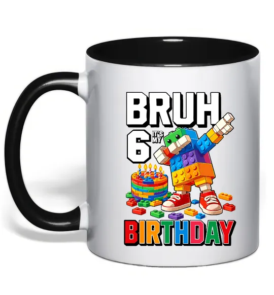 Чашка з кольоровою ручкою Lego 6 Birthday bruh Чорний фото