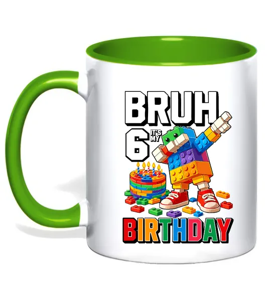 Чашка з кольоровою ручкою Lego 6 Birthday bruh Лаймовий фото