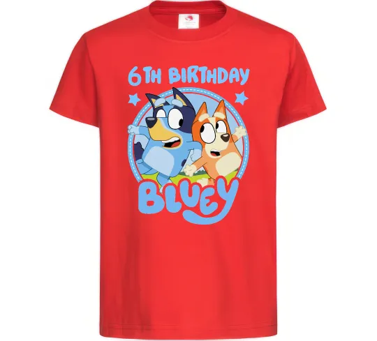 Дитяча футболка 6 Birthday Bluey Червоний фото