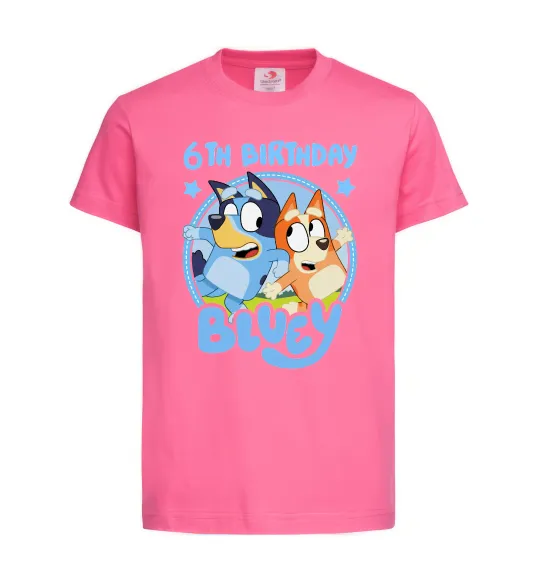 Дитяча футболка 6 Birthday Bluey Яскраво-рожевий фото