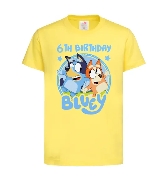 Дитяча футболка 6 Birthday Bluey Лимонний фото