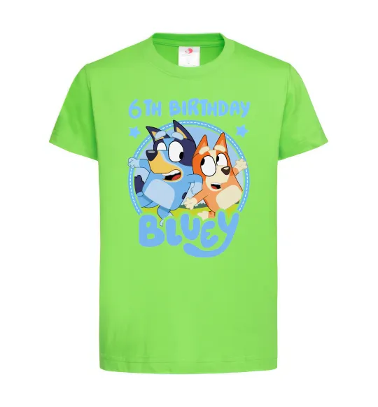 Дитяча футболка 6 Birthday Bluey Лаймовий фото