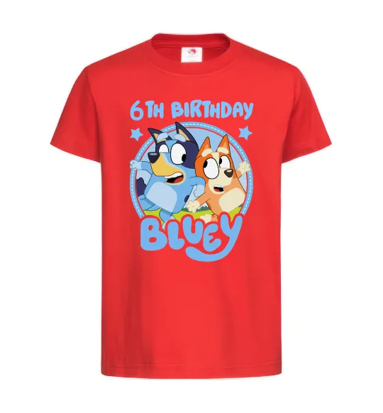 Дитяча футболка 6 Birthday Bluey Червоний фото