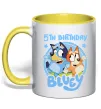 Чашка з кольоровою ручкою 5 Birthday Bluey Лимонний фото