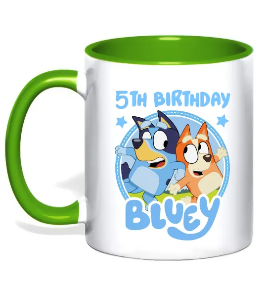 Чашка з кольоровою ручкою 5 Birthday Bluey Лаймовий фото