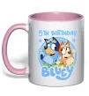 Чашка з кольоровою ручкою 5 Birthday Bluey Ніжно рожевий фото