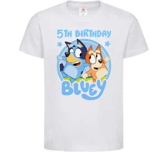 Дитяча футболка 5 Birthday Bluey Білий фото