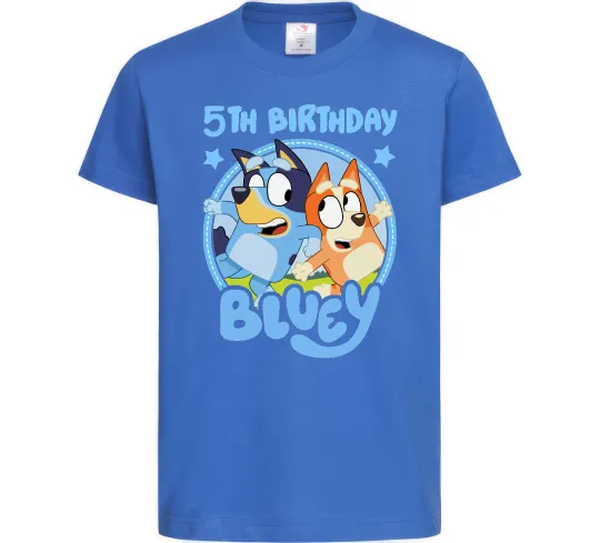 Дитяча футболка 5 Birthday Bluey Яскраво-синій фото