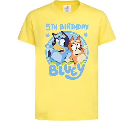 Дитяча футболка 5 Birthday Bluey Лимонний фото