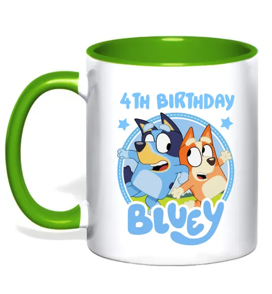 Чашка з кольоровою ручкою 4 Birthday Bluey Лаймовий фото