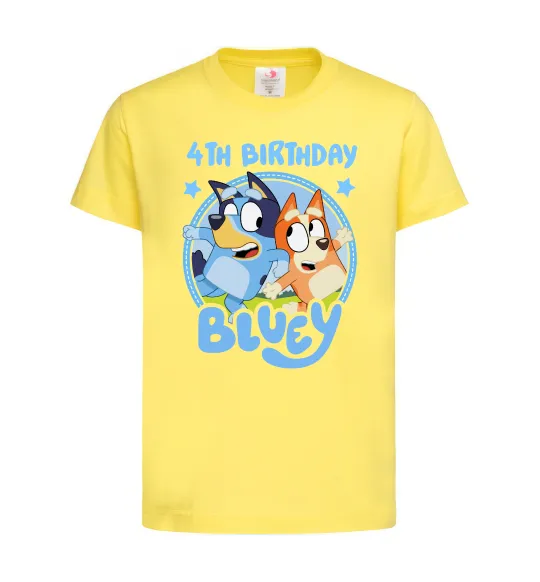 Дитяча футболка 4 Birthday Bluey Лимонний фото